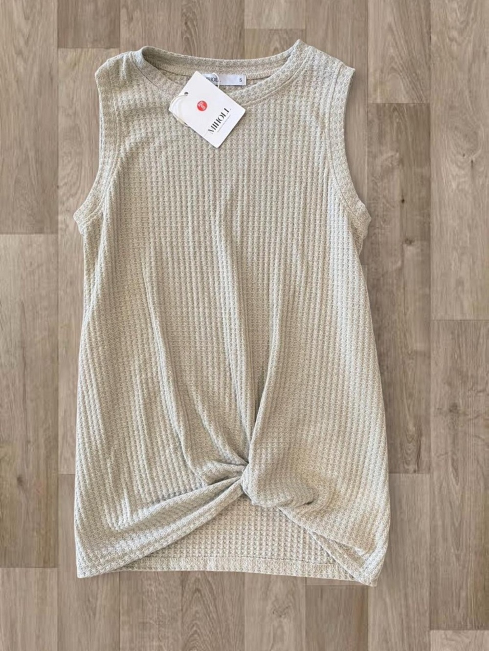 Miholl Cream Waffle Knit Twist-Front Tank